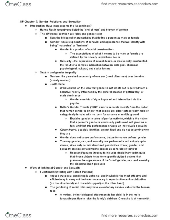 SOC100H1 Chapter Notes - Chapter SP: CH 7, RS: CH 24, 27, 34: Homosociality, Eve Kosofsky Sedgwick, Sexual Capital thumbnail